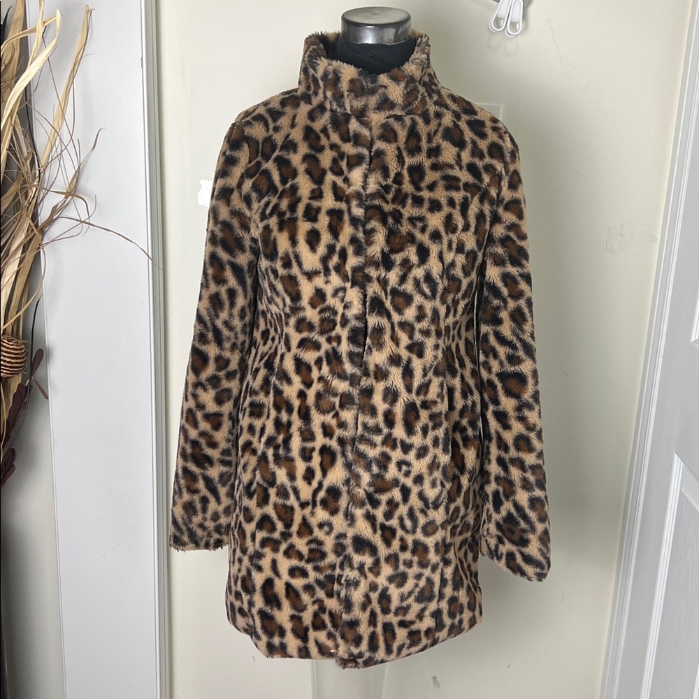 Vintage Faux Fur Fuzzy Leopard Print Outerwear Coat Size XS